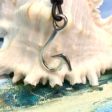 Load image into Gallery viewer, Leather Surfer Necklace with Pewter Fish Hook Pendant – Nautical Men's Jewelry