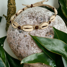 Load image into Gallery viewer, Natural Hemp Necklace with Cowrie Shells & Brown Beads – Beach Boho Style