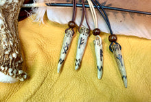 Load image into Gallery viewer, Viking Pendant Carved Deer Antler with Runes - Good Luck Charm -Fehu Rune- Norse/Warrior/Protection/Amulet - Leather Necklace