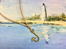 Load image into Gallery viewer, Surfer's Fish Hook Necklace – Adjustable Leather Cord with Pewter Charm