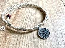 Load image into Gallery viewer, Viking Shield Pendant with Runes - Good Luck Charm -Rune-- Norse/Warrior/Protection/Amulet - Hemp Necklace