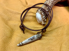 Load image into Gallery viewer, Viking Pendant Carved Deer Antler with Runes - Good Luck Charm -Fehu Rune- Norse/Warrior/Protection/Amulet - Leather Necklace