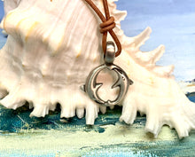 Load image into Gallery viewer, Leather Surfer Necklace With Pewter Dolphin