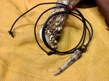 Load image into Gallery viewer, Viking Pendant Carved Deer Antler with Runes - Good Luck Charm -Algiz Rune- Norse/Warrior/Protection/Amulet - Leather Necklace