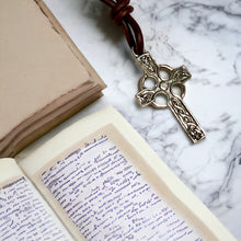 Load image into Gallery viewer, Leather Necklace With Pewter Celtic Cross
