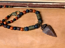 Load image into Gallery viewer, OOAK Arrowhead Necklace Flint Real Stone Mens Primitive Jewelry, Men's Tribal Necklace, Rustic Choker for Men