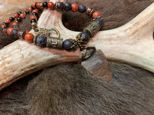 Load image into Gallery viewer, OOAK Arrowhead Necklace Flint Real Stone Mens Primitive Jewelry, Men's Tribal Necklace, Rustic Choker for Men