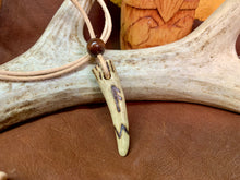 Load image into Gallery viewer, Viking Pendant Carved Deer Antler with Runes - Good Luck Charm -Ansuz Rune- Norse/Warrior/Protection/Amulet - Leather Necklace