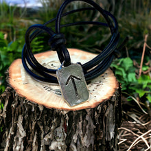 Load image into Gallery viewer, Rune Tiwaz Necklace Leather Warrior Talisman