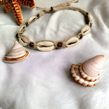 Load image into Gallery viewer, Natural Hemp Necklace with Cowrie Shells & Brown Beads – Beach Boho Style