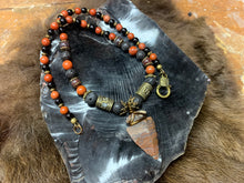 Load image into Gallery viewer, OOAK Arrowhead Necklace Flint Real Stone Mens Primitive Jewelry, Men's Tribal Necklace, Rustic Choker for Men