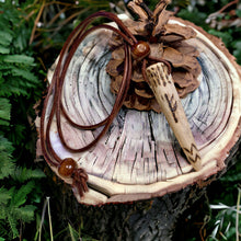 Load image into Gallery viewer, Viking Pendant Carved Deer Antler with Runes - Good Luck Charm -Fehu Rune- Norse/Warrior/Protection/Amulet - Leather Necklace