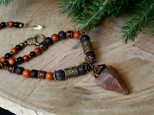 Load image into Gallery viewer, OOAK Arrowhead Necklace Flint Real Stone Mens Primitive Jewelry, Men's Tribal Necklace, Rustic Choker for Men