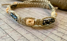Load image into Gallery viewer, Skull Warrior Hemp Necklace | Thick Hemp Necklace with Carved Skull Bone Beads | Handmade Tribal Jewelry