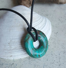 Load image into Gallery viewer, Leather Necklace With Mini Turquoise Donut