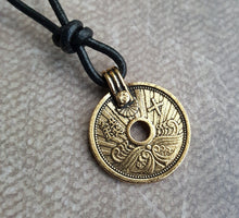 Load image into Gallery viewer, Leather Necklace With Britannia Pewter Gold Coin Pendant