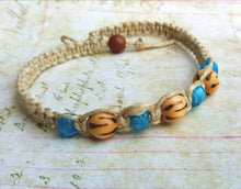 Load image into Gallery viewer, Flat Hemp Necklace in Natural Tone | Bold Eco Design | Palm Wood Turquoise Beads