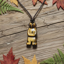 Load image into Gallery viewer, Hand carved gemstone bear totem pendant on leather necklace