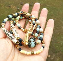 Load image into Gallery viewer, Antler Tip Necklace Amazonite Horn Primitive Jewelry, Tribal Necklace, Rustic Choker