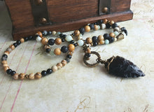 Load image into Gallery viewer, Arrowhead Necklace Obsidian Real Stone Primitive Jewelry