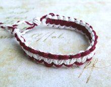 Load image into Gallery viewer, Surfer Hemp Bracelet Flat Burgundy White