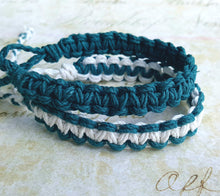 Load image into Gallery viewer, Minimalist Hemp Bracelet in Teal and White – Unisex Design