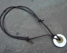 Load image into Gallery viewer, Leather Necklace With Chinese Coin And Howlite Donut