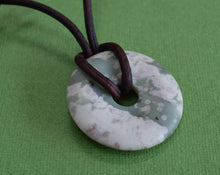 Load image into Gallery viewer, Leather Necklace With Peace Jade Donut