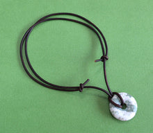 Load image into Gallery viewer, Leather Necklace With Peace Jade Donut