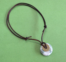 Load image into Gallery viewer, Leather Necklace With Chinese Coin And Peace Jade Donut