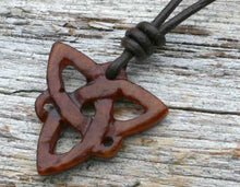 Load image into Gallery viewer, Leather Necklace With Celtic Knot Triskele Red Jade