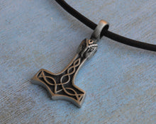 Load image into Gallery viewer, Norse Warrior Necklace – Rustic Leather with Thor’s Hammer Pendant