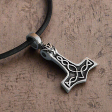Load image into Gallery viewer, Norse Warrior Necklace – Rustic Leather with Thor’s Hammer Pendant