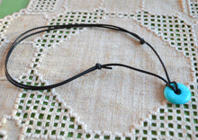 Load image into Gallery viewer, Leather Necklace With Mini Magnesite Turquoise Donut