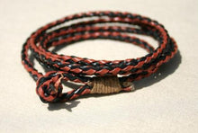 Load image into Gallery viewer, Bola Leather Mens Bracelet 4 Wraps Surfer Style 3mm - sunnybeachjewelry