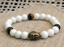 Load image into Gallery viewer, Buddha Yoga Bracelet Energy Power White Mountain Jade Tigereye - sunnybeachjewelry