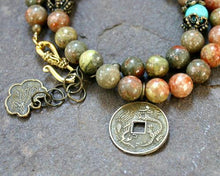 Load image into Gallery viewer, Change Moon Goddess Collection Autimn Jasper Wrap Bracelet with Zodiac Coin - sunnybeachjewelry