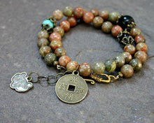 Load image into Gallery viewer, Change Moon Goddess Collection Autimn Jasper Wrap Bracelet with Zodiac Coin - sunnybeachjewelry