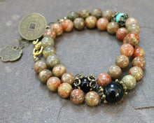 Load image into Gallery viewer, Change Moon Goddess Collection Autimn Jasper Wrap Bracelet with Zodiac Coin - sunnybeachjewelry