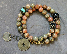 Load image into Gallery viewer, Change Moon Goddess Collection Autimn Jasper Wrap Bracelet with Zodiac Coin - sunnybeachjewelry