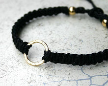 Load image into Gallery viewer, Friendship Bracelet Gold Karma Circle On Cotton Cord - sunnybeachjewelry