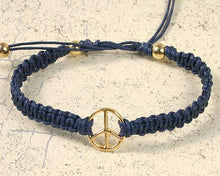Load image into Gallery viewer, Friendship Bracelet Gold Peace Sign On Cotton Cord - sunnybeachjewelry