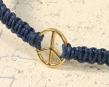 Load image into Gallery viewer, Friendship Bracelet Gold Peace Sign On Cotton Cord - sunnybeachjewelry