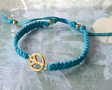 Load image into Gallery viewer, Friendship Bracelet Gold Peace Sign On Hemp Cord - sunnybeachjewelry