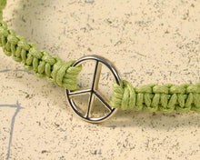 Load image into Gallery viewer, Friendship Bracelet Silver Peace Sign On Cotton Cord - sunnybeachjewelry