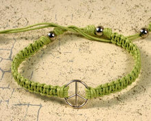 Load image into Gallery viewer, Friendship Bracelet Silver Peace Sign On Cotton Cord - sunnybeachjewelry