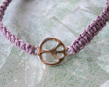 Load image into Gallery viewer, Friendship Bracelet Silver Peace Sign On Hemp Cord - sunnybeachjewelry