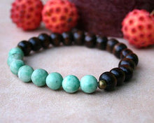 Load image into Gallery viewer, Heart Chakra Basic Yoga Bracelet Energy Power Green Magnesite Brown Wood - sunnybeachjewelry