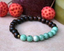 Load image into Gallery viewer, Heart Chakra Basic Yoga Bracelet Energy Power Green Magnesite Brown Wood - sunnybeachjewelry