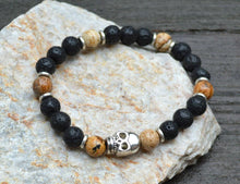 Load image into Gallery viewer, Hecate Collection Black Lava Skull Yoga Bracelet - sunnybeachjewelry